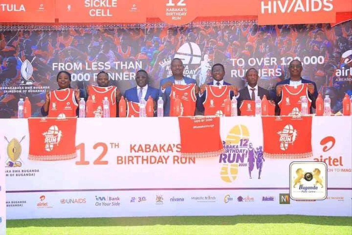 Katikkiro Mayiga launching the official kits for the Kabaka’s Birthday Run 2025 at Bulange